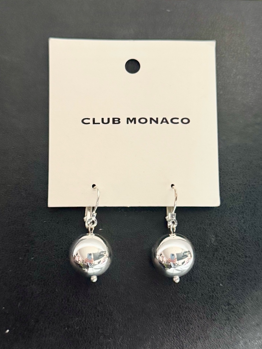 NWT Club Monaco Silver Ball Hook Drop Earrings